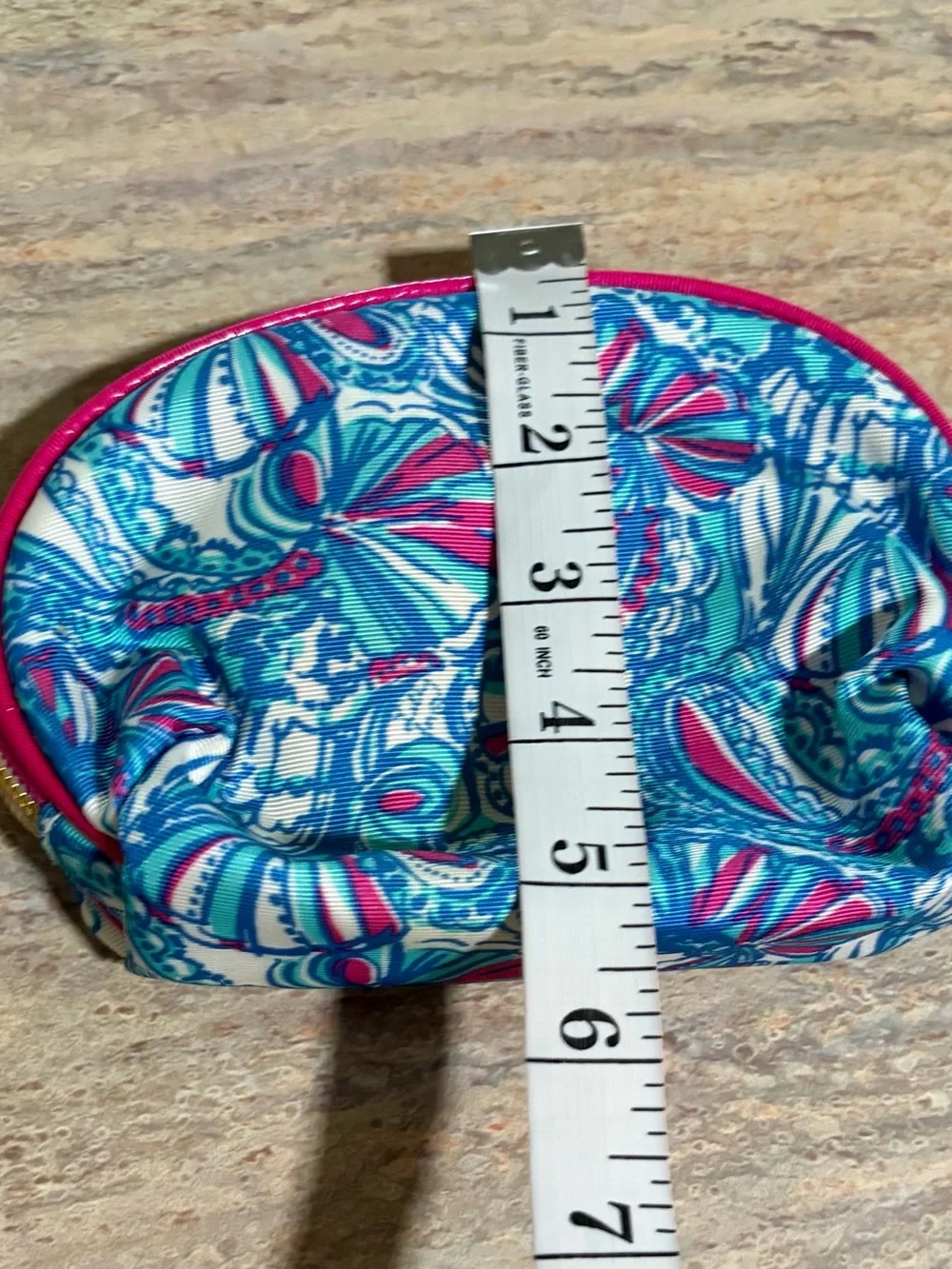 Lilly Pulitzer Pink Turquoise Patterned Cosmetic Pouch with Pineapple Zipper tag